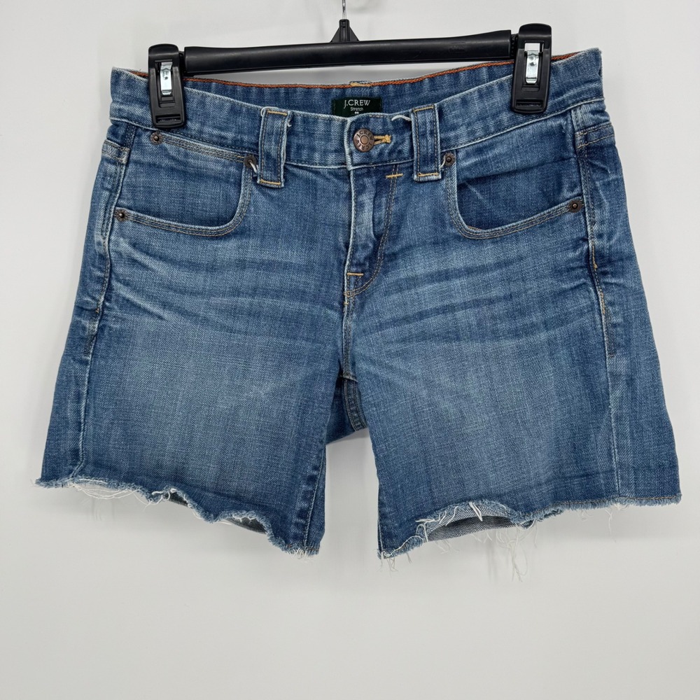J. Crew Denim Stretch Cutoff Shorts  Women Blue Distressed Raw Hem Size‎ 00